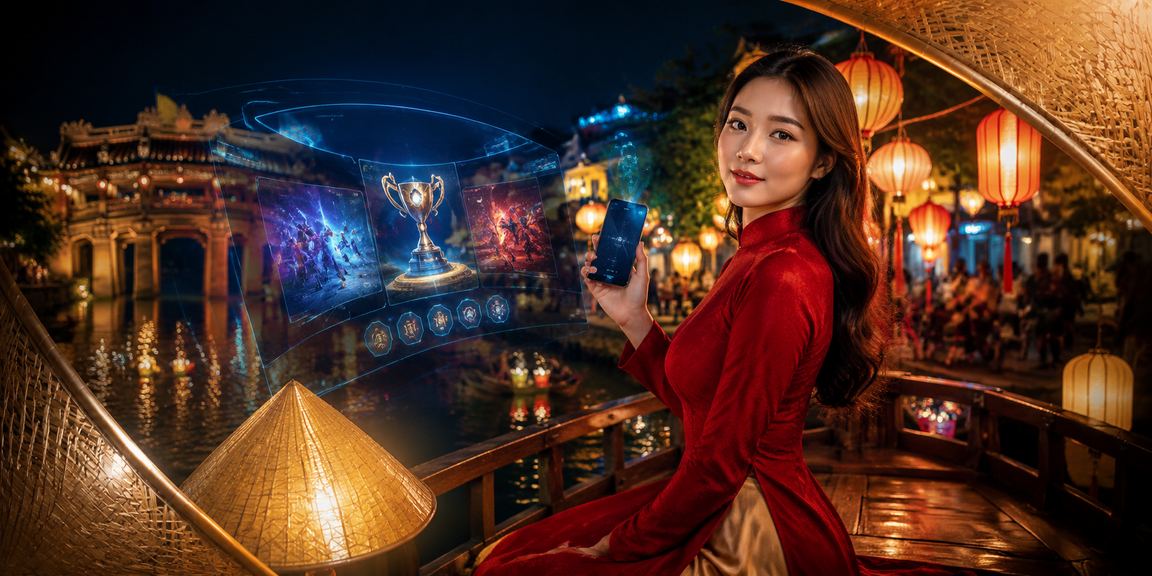 Bối cảnh Hội An minh họa người dùng Việt theo dõi esports trên mobile