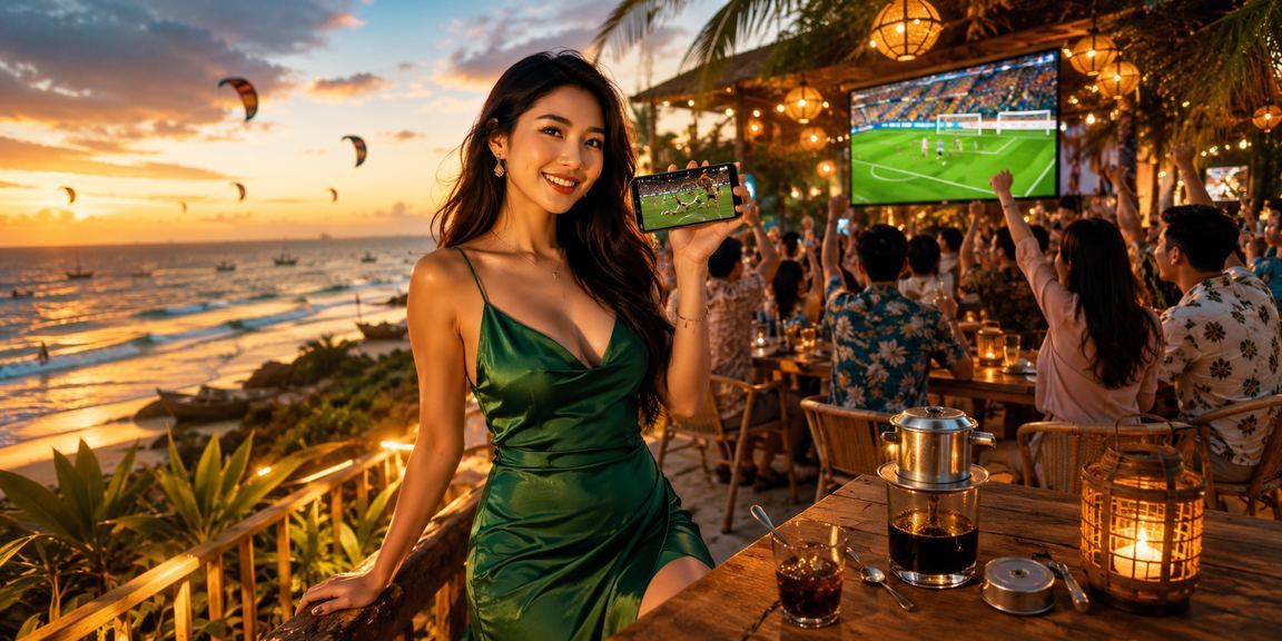 Quán cà phê Mũi Né minh họa tình huống đọc bóng đá và tỷ lệ trên tai